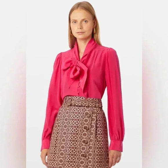 NWT MARIE OLIVER Felix 100% Silk Blouse Rogue, Fuchsia Bow Button down, Sz Small - Picture 4 of 15
